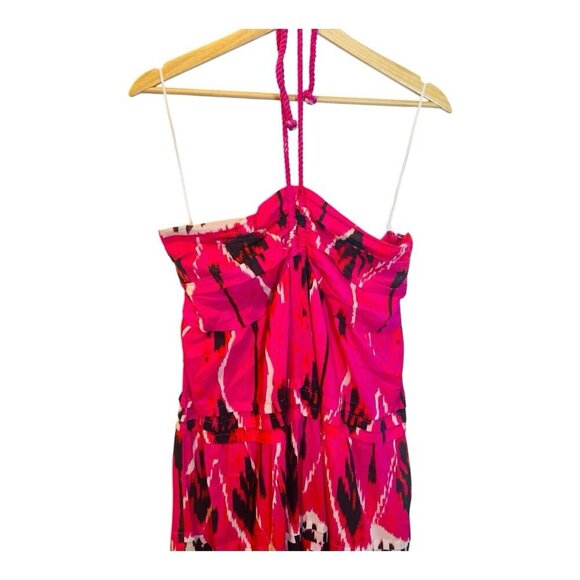Ro's Garden Denise Halter Tie Gathered Tiered Maxi Dress Medium Pink $295 - Picture 3 of 9